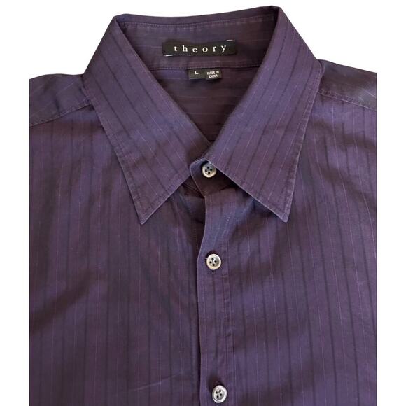 Theory Klaus Mens Shirt Long Sleeve Button Up Vertical Striped Size Large Purple - Picture 6 of 9